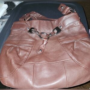 B.MAKOWSKY LARGE Brown LEATHER/SILVER SHOULDER BAG